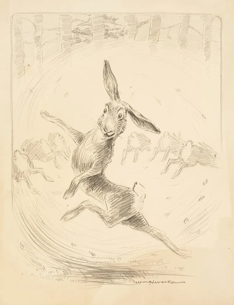 A Rabbit Dances While Six Other Rabbits Run Away From Him