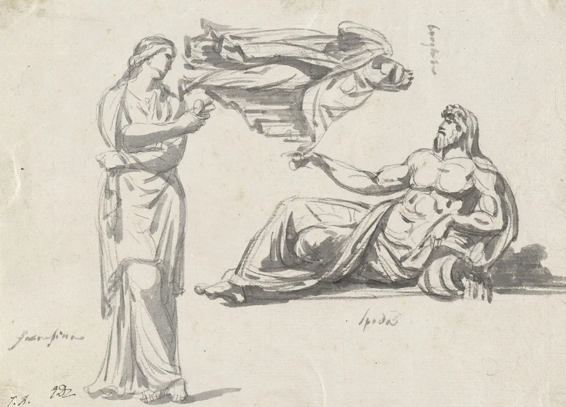A River God And Two Classical Sculptures