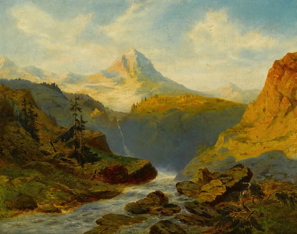 A River In The Alps by Alexandre Calame - Canvas Print
