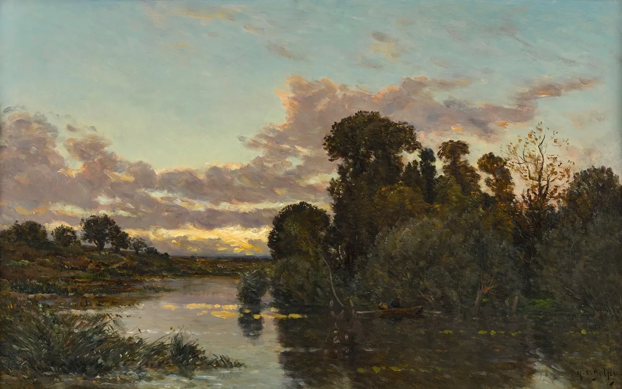 A River Landscape At Dusk 2 by Hippolyte Camille Delpy - Canvas Print