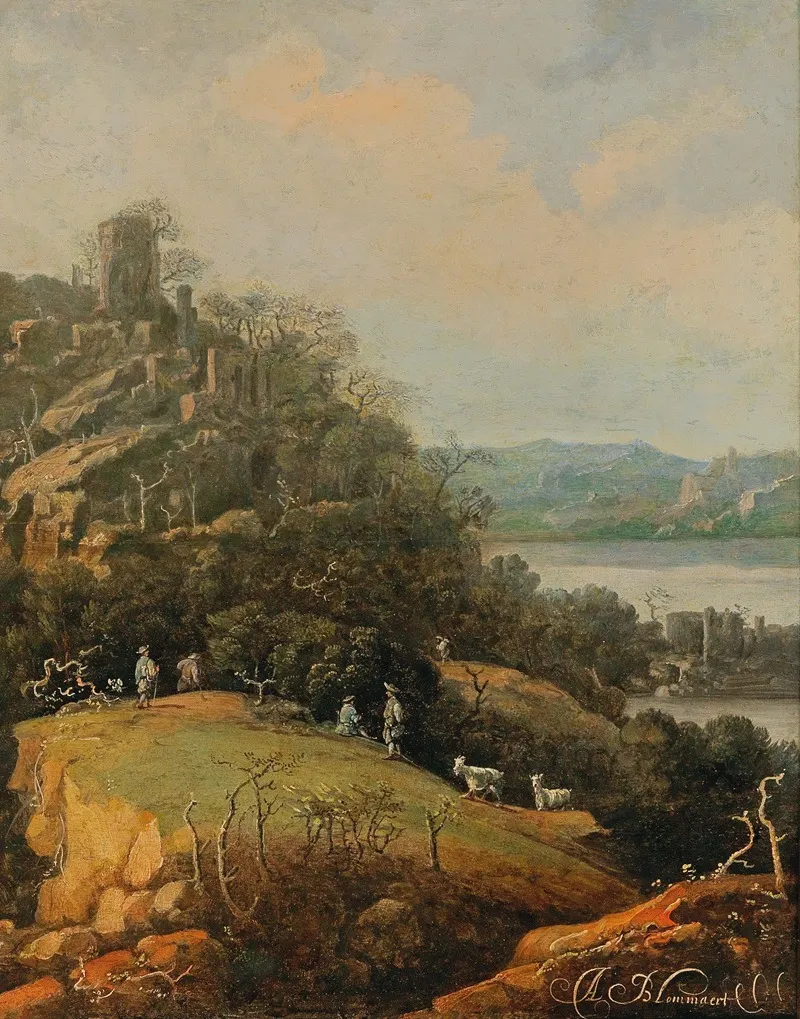 A River Landscape With A Ruin And Figures by Adriaen Bloemaert - Canvas Print
