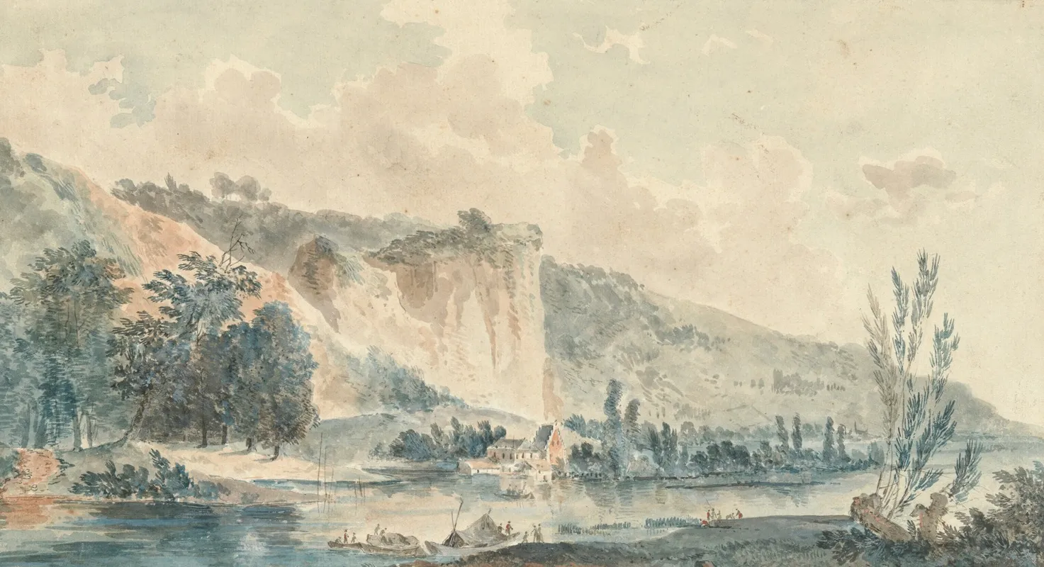 A River Landscape With Cliffs