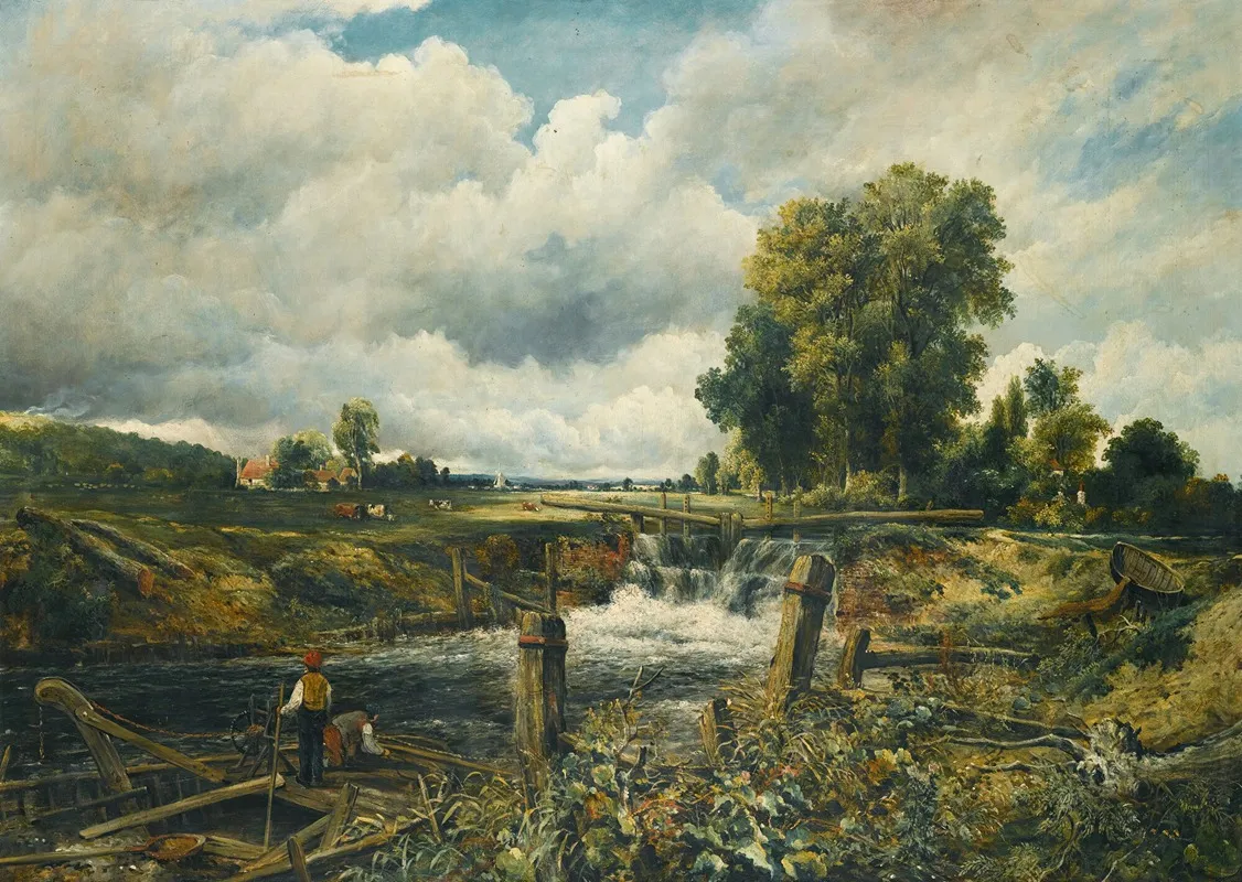 A River Landscape With Figures In A Boat By A Lock