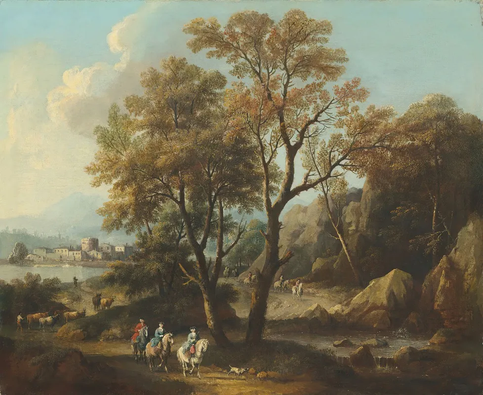 A River Landscape With Travellers On A Path by Giovanni Battista Cimaroli - Canvas Print