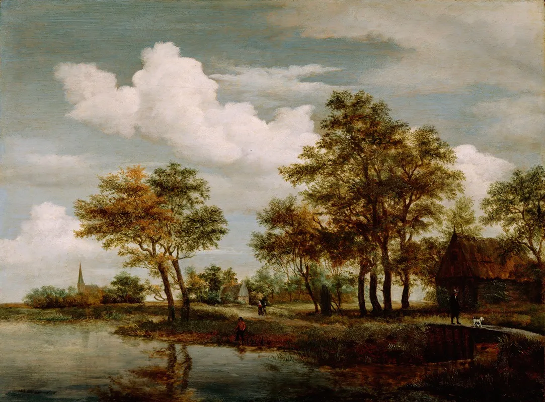 A River Scene by Meindert Hobbema - Canvas Print