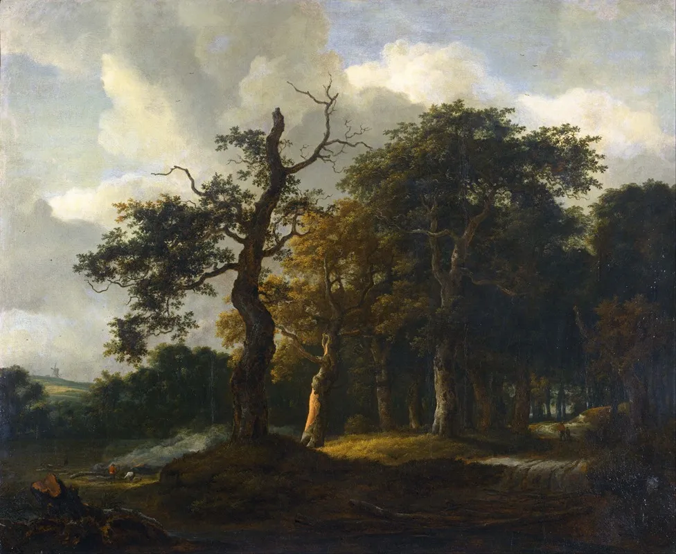 A Road Through An Oak Wood by Jacob Salomonsz. van Ruysdael - Canvas Print