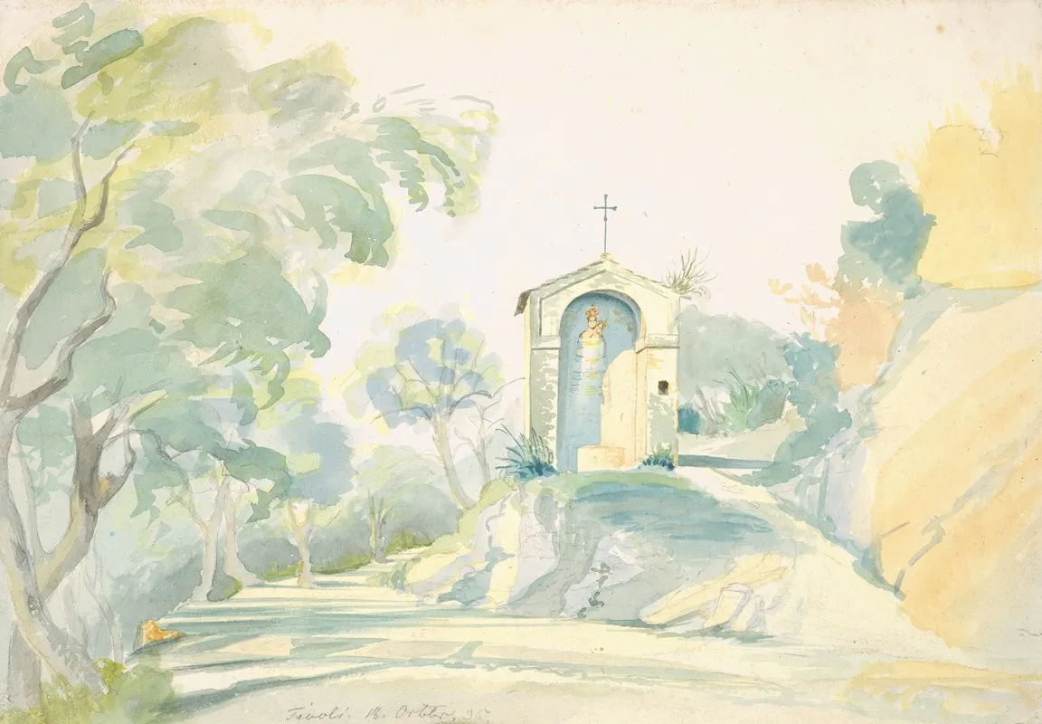 A Roadside Chapel Near Tivoli by August Lucas - Canvas Print