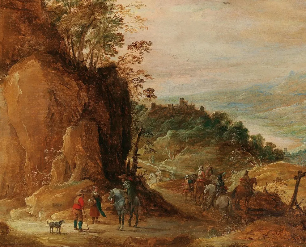 A Rocky Landscape With Horsemen by Joos de Momper - Canvas Print