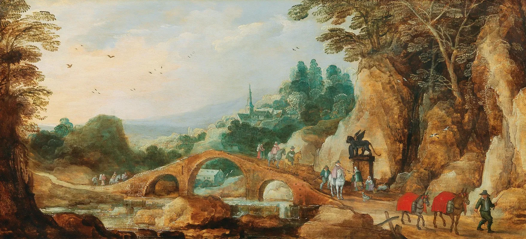 A Rocky Landscape With Riders Near A Bridge by Joos de Momper - Canvas Print