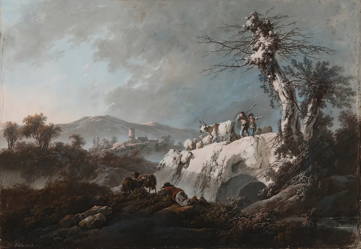 A Rocky Landscape by Jean-Baptiste Pillement - Canvas Print