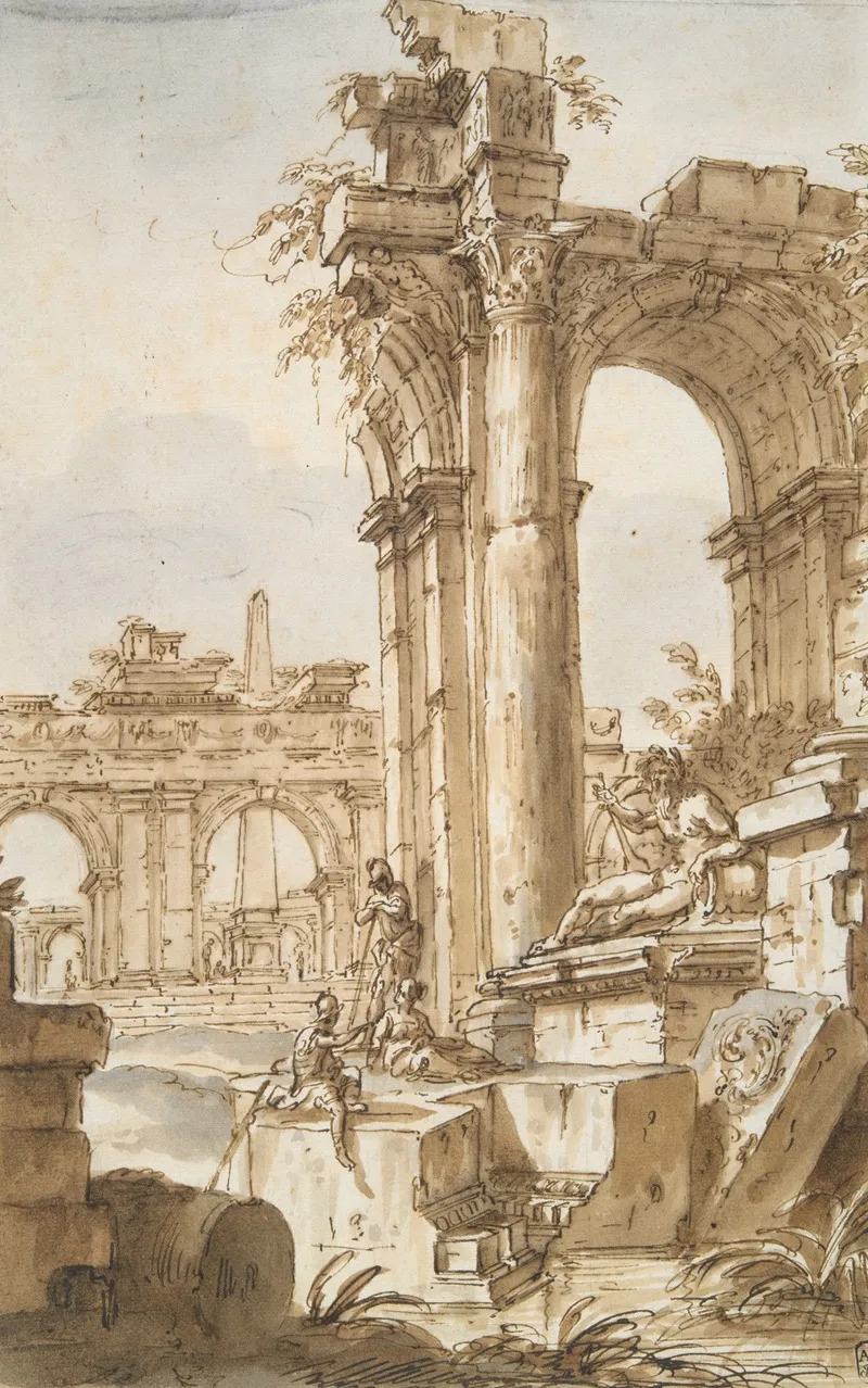 A Roman Capriccio by Giovanni Paolo Panini - Canvas Print