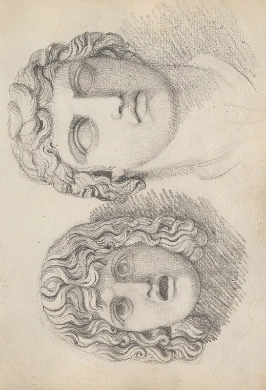 A Roman Tragic Mask And A Male Head by John Flaxman - Canvas Print