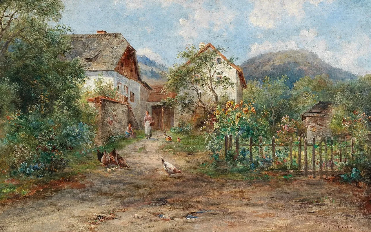 A Rustic Garden In Blossom In The Countryside by Emil Barbarini - Canvas Print