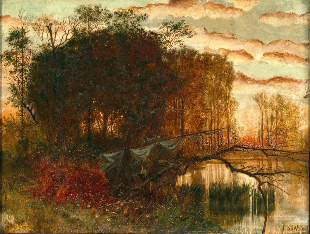 A Sail Boat On The Shore At Dusk by Ferdinand Knab - Canvas Print