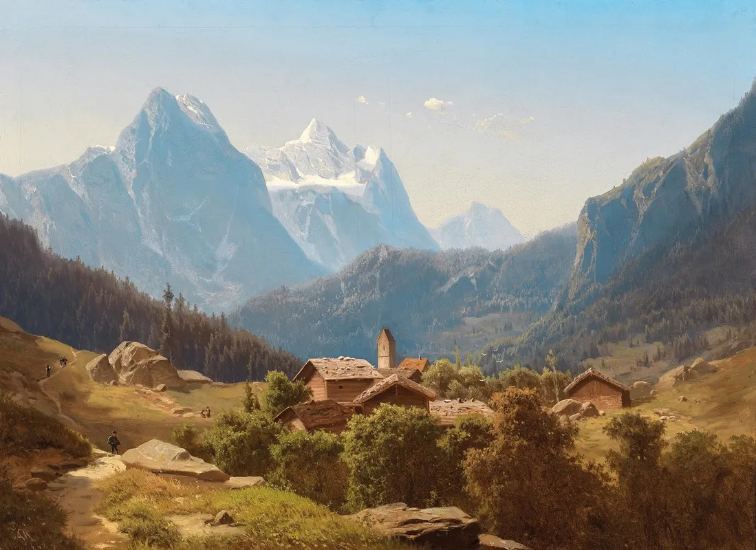 A Scene In The Bernese Highlands Wetterhorn by Anton Hansch - Canvas Print