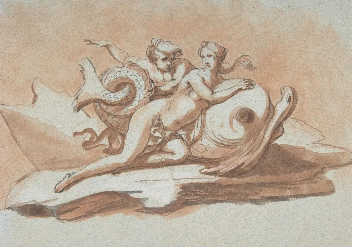 A Sea Nymph And A Triton On A Dolphin