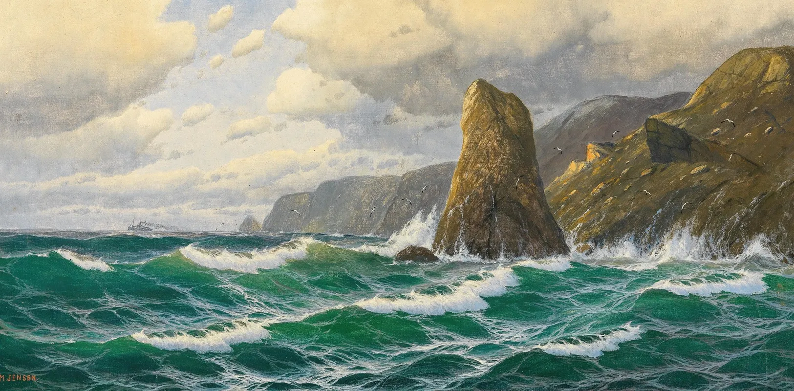 A Seascape With Steamer On The Horizon by Max Jensen - Canvas Print