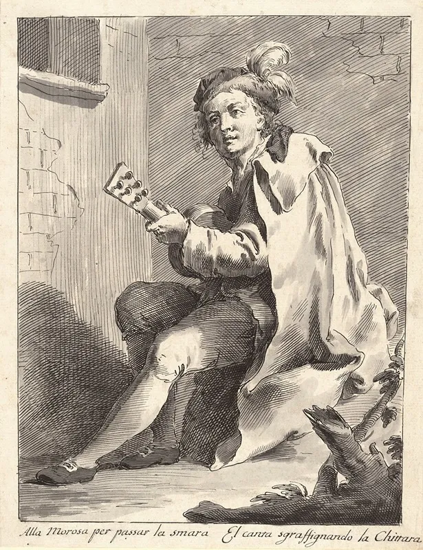 A Seated Man Playing A Guitar