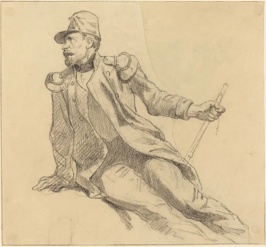 A Seated Soldier by Hippolyte Bellangé - Canvas Print