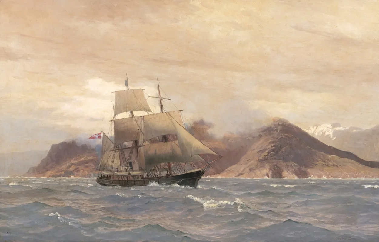 A Ship At Sea by Nils Severin Lynge Hansteen - Canvas Print