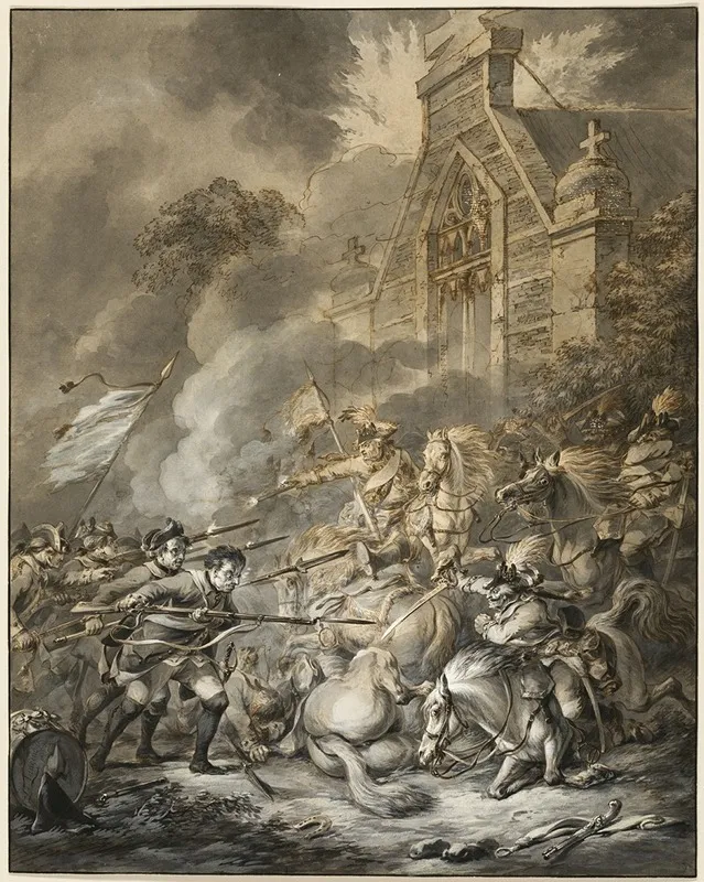 A Skirmish Between The Cavalry Officers And Footsoldiers With Bayonets