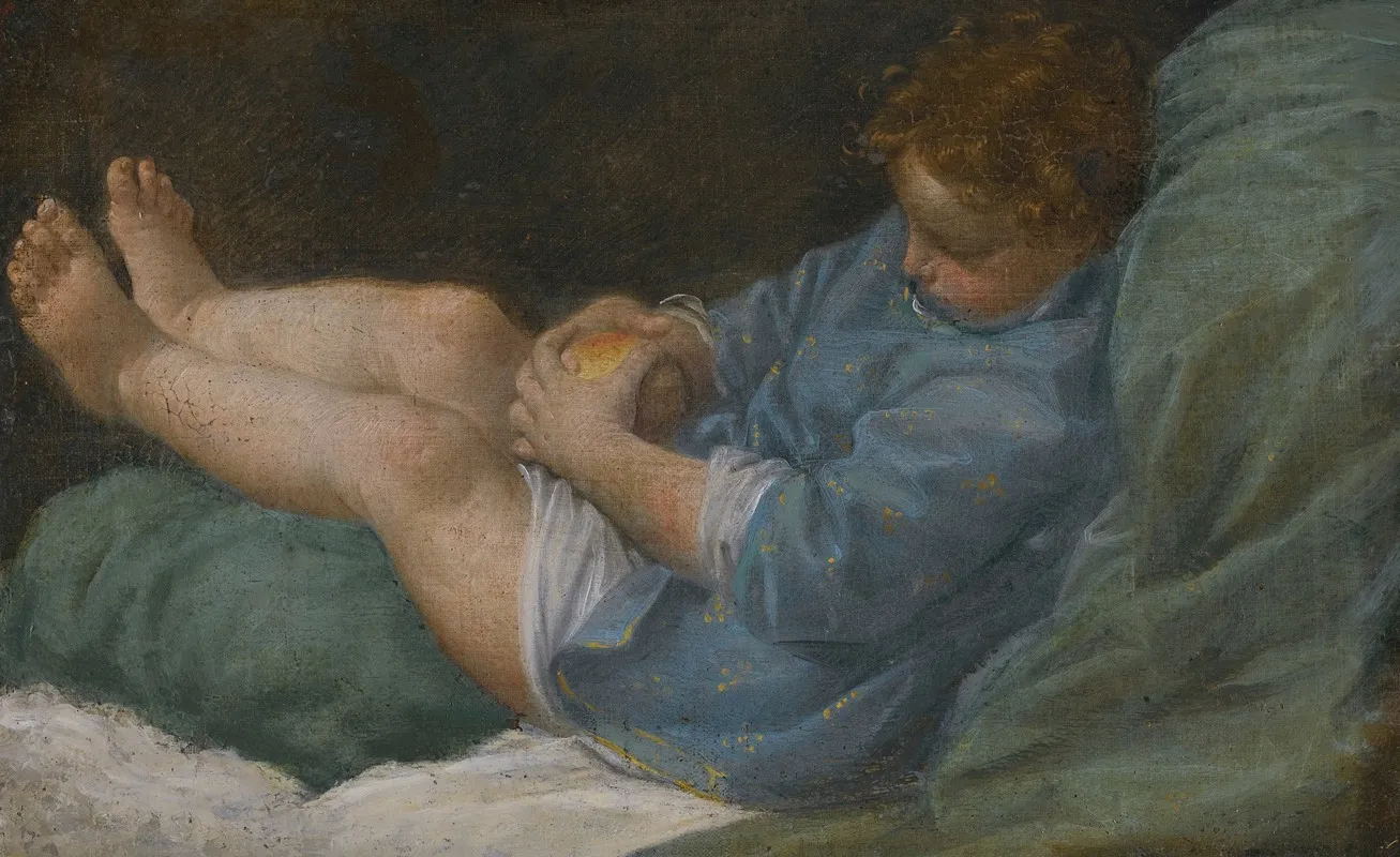 A Sleeping Boy Holding An Apple
