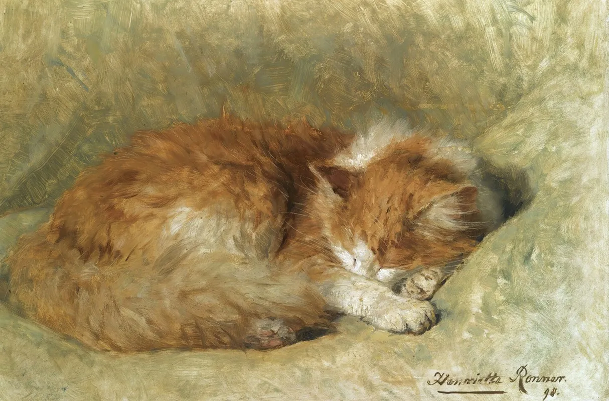 A Sleeping Cat by Henriëtte Ronner-Knip - Canvas Print