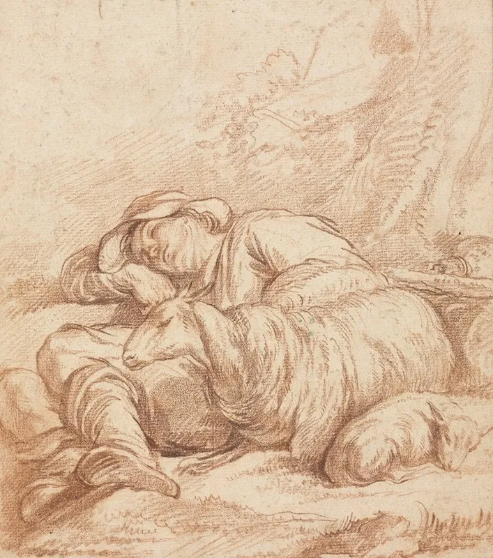 A Sleeping Shepherd by Pierre Alexandre Wille - Canvas Print