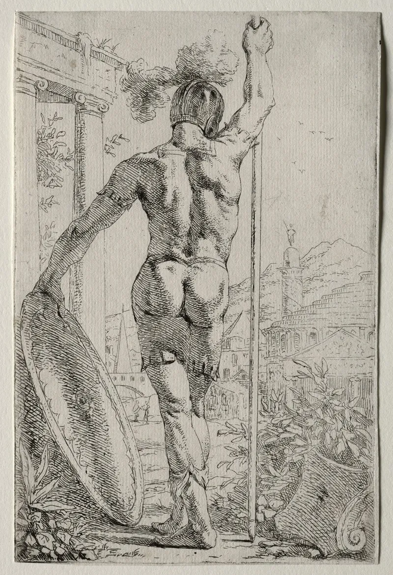 A Soldier Standing Seen From Behind