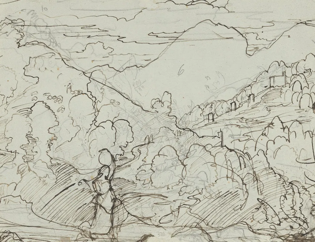 A Southern Landscape With A Woman Carrying A Jar On Her Head