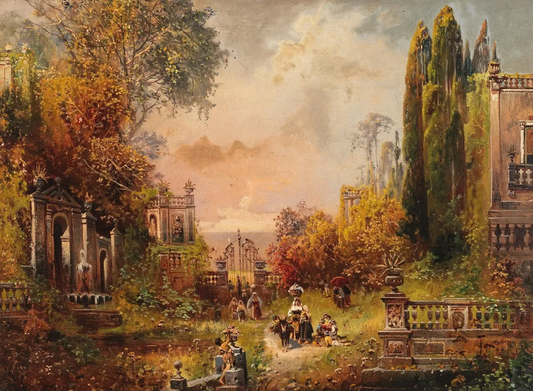 A Southern Park Landscape With Figures by Robert Alott - Canvas Print