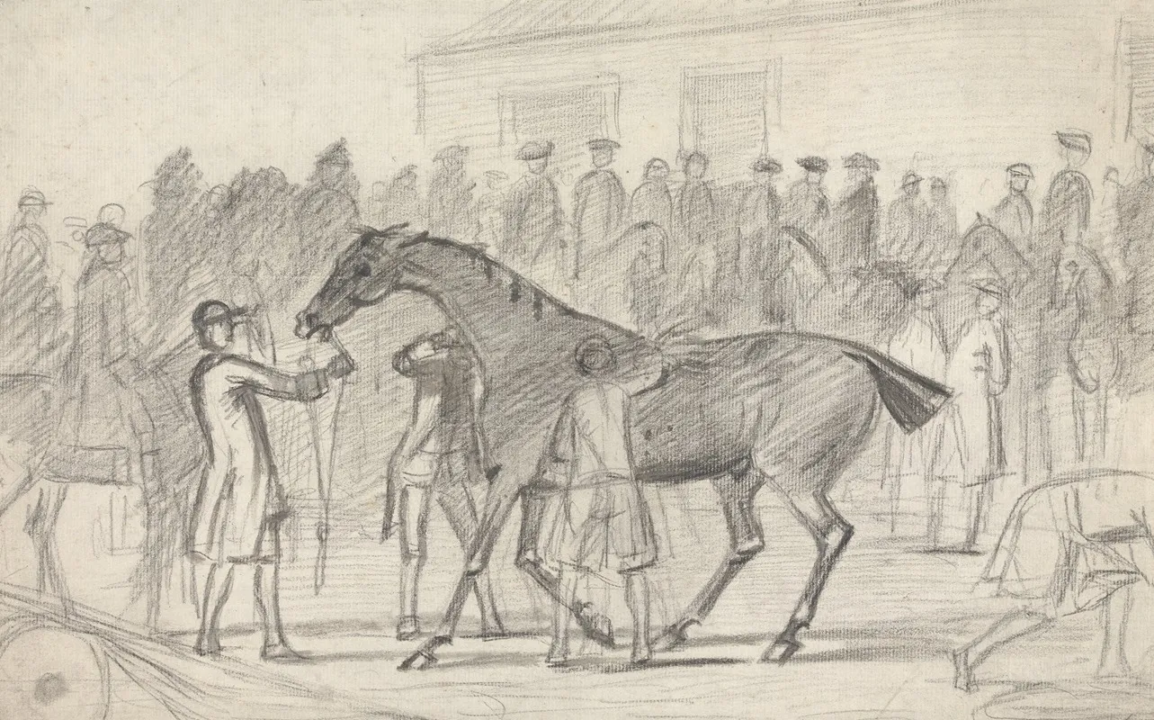 A Stable Boy Rubbing Down A Racehorse