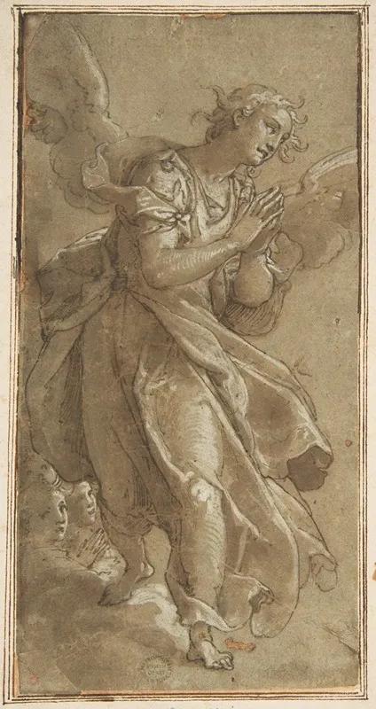 A Standing Angel And Two Cherubs by Federico Zuccaro - Canvas Print