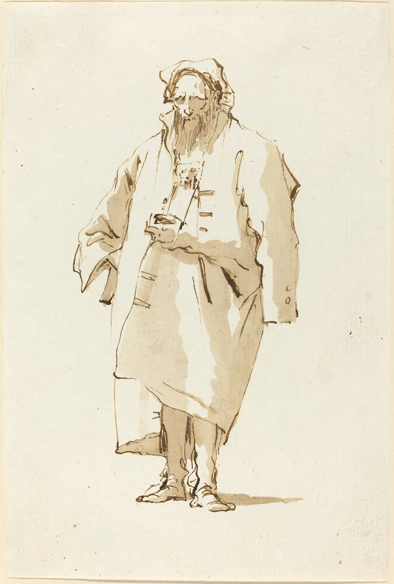 A Standing Oriental Wearing A Greatcoat