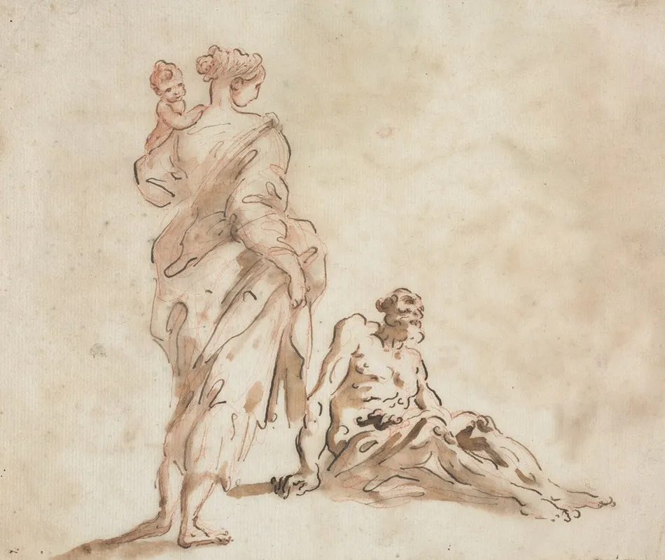 A Standing Woman Holding A Child A Seated Male At Her Feet by Alessandro Magnasco - Canvas Print