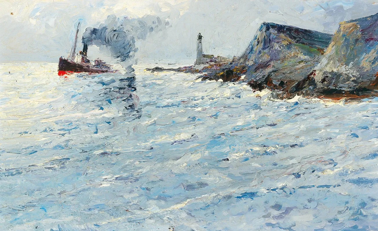 A Steamboat In A Landscape With Lighthouse by Leontine von Littrow - Canvas Print