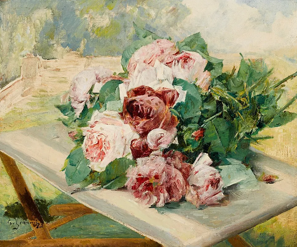 A Still Life With Roses by Georges Jeannin - Canvas Print