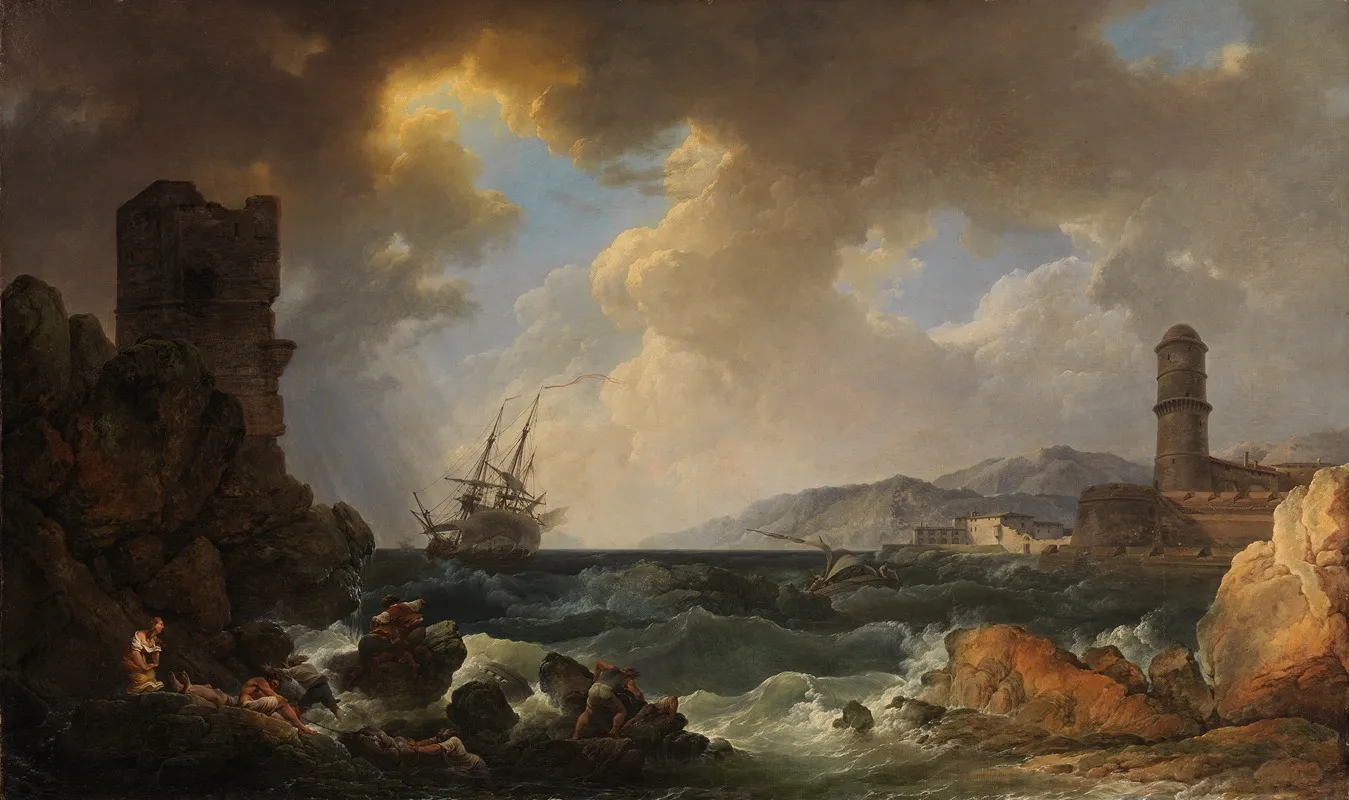 A Storm At The Entrance Of A Mediterranean Port by Philip James de Loutherbourg - Canvas Print