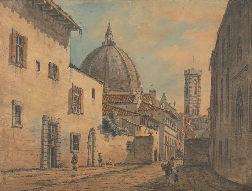 A Street In Florence With The Duomo And Campanile In The Background by William Marlow - Canvas Print