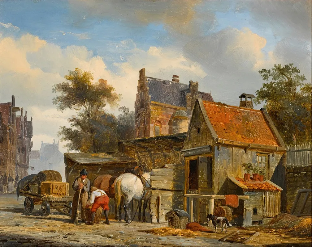 A Street Scene With A Blacksmith At Work by Cornelis Springer - Canvas Print