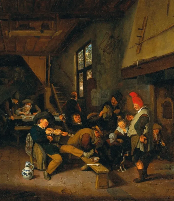 A Tavern Interior With Drinking Peasants by Cornelis Dusart - Canvas Print