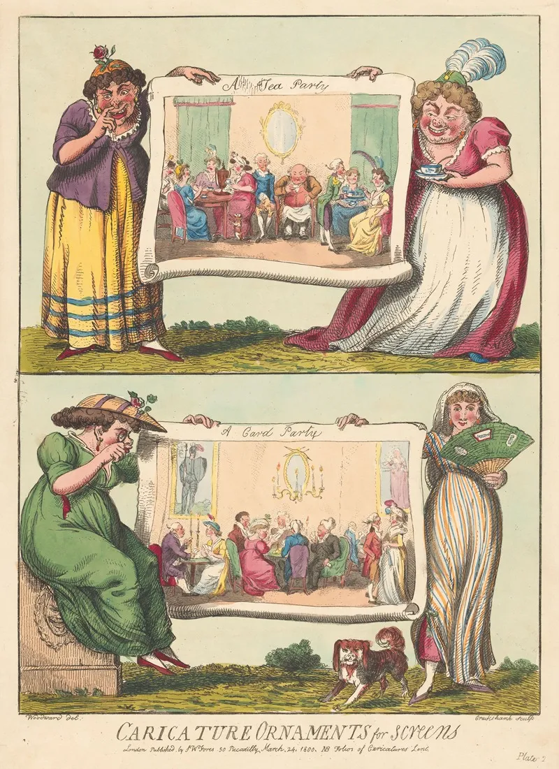A Tea Party A Card Party by George Cruikshank - Canvas Print