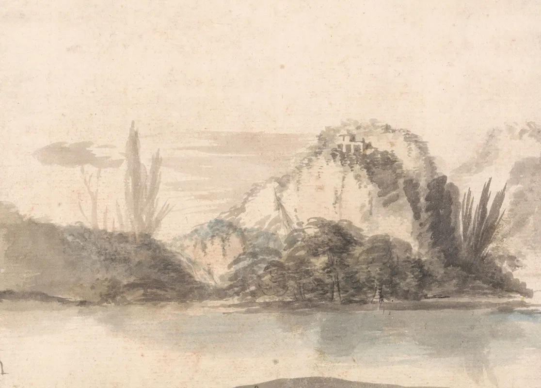 A Temple Perched On A Rocky Outcrop Seen Across A Lake