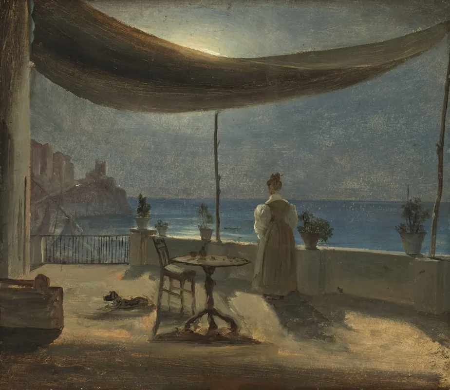 A Terrace In Amalfi In Moonlight by Thomas Fearnley - Canvas Print