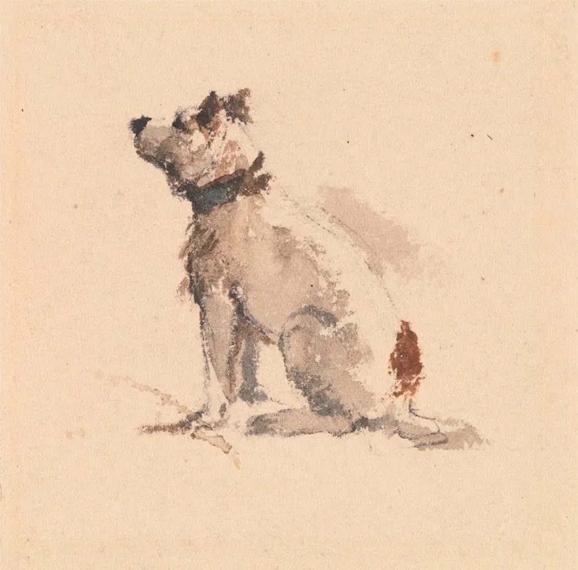A Terrier Sitting Facing Left by Peter DeWint - Canvas Print