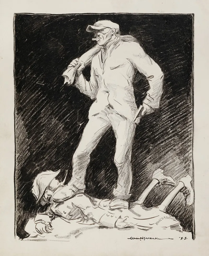 A Thief With A Sack And Gun Stands On Top Of A Fallen Man Identified As Knickerbock
