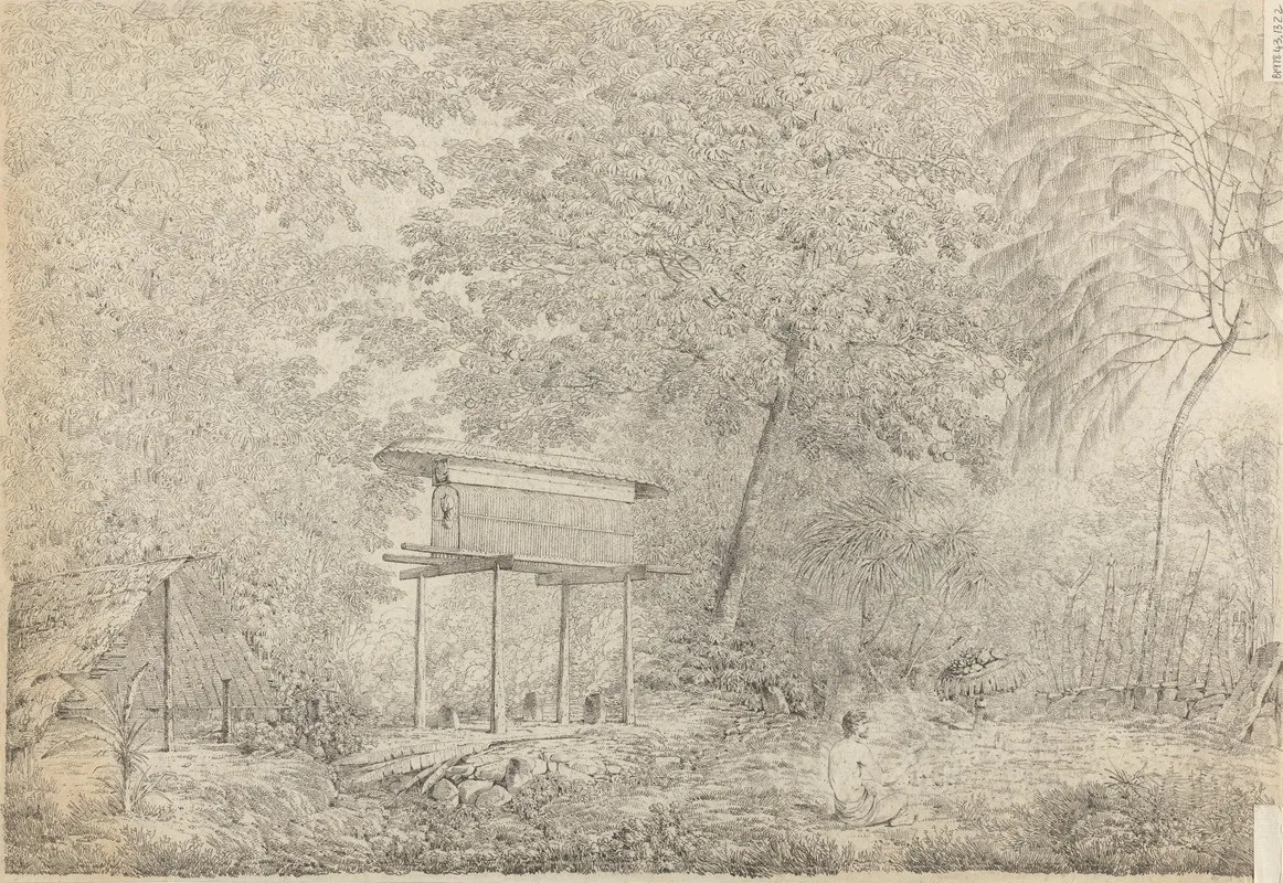 A Toopapaoo Of A Chief With A Priest Making His Offering To The Morai In Huoheine