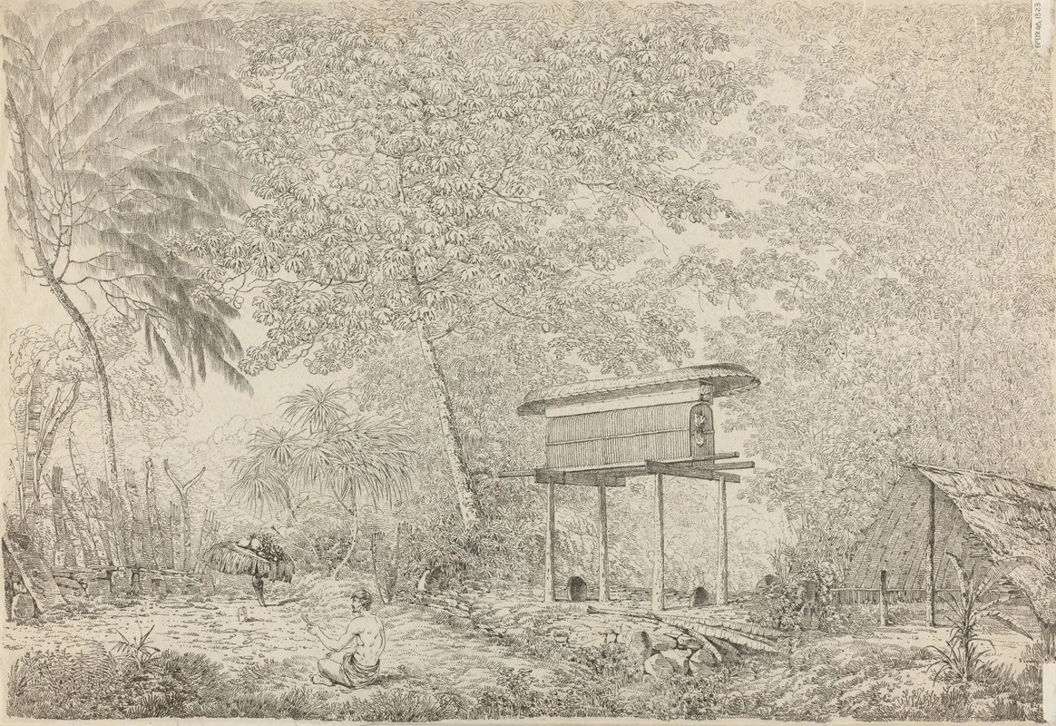 A Toopapapoo Of A Chief With A Priest Making His Offering To The Morai In Huoheine
