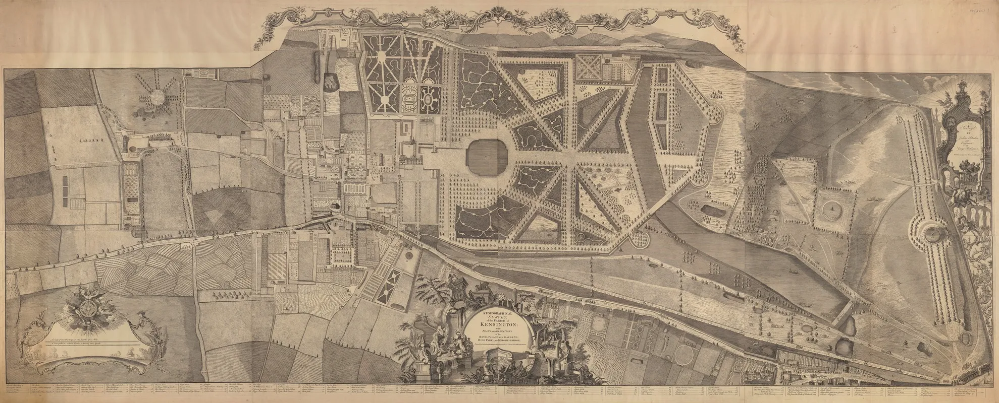 A Topographical Survey Of The Parish Of Kensington With Plans And Elevations Of The Royal Palace And Gardens Hyde Park And Knightsbridge by George Bickham the Elder - Canvas Print