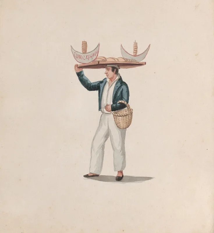A Tortilla Vendor Balancing A Tray On His Head